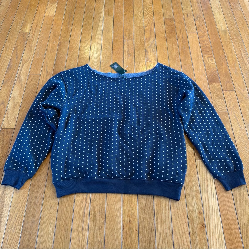 New NWT Wild Fable Navy Blue White Dot Boatneck Pocket Sweatshirt Sz Small - Picture 2 of 5